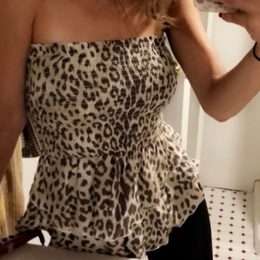 Cheetah smocked chiffon top